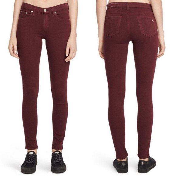 rag & bone Denim - Rag and Bone Skinny Jeans Port Wine Size 24 Raw Hem Burgundy Revolve Made in USA